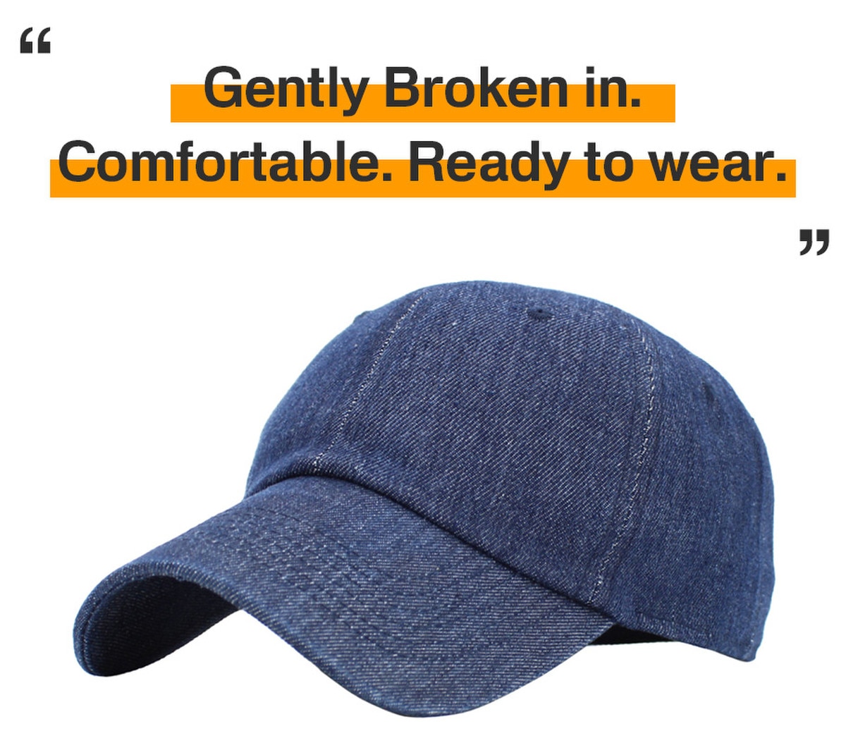 Dark Denim Low Profile Baseball Caps Front Side View